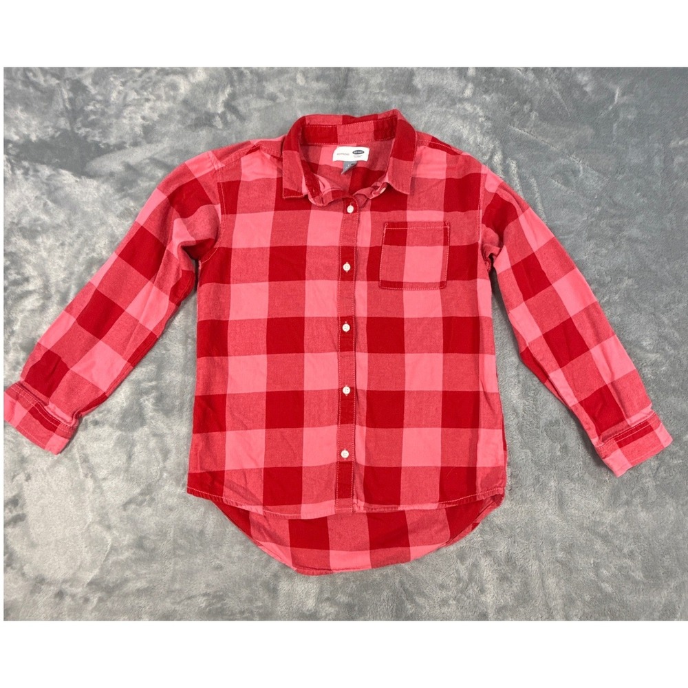 Old Navy Red Pink Buffalo‎ Plaid Boyfriend Button Down Shirt Girls Large 10-12
